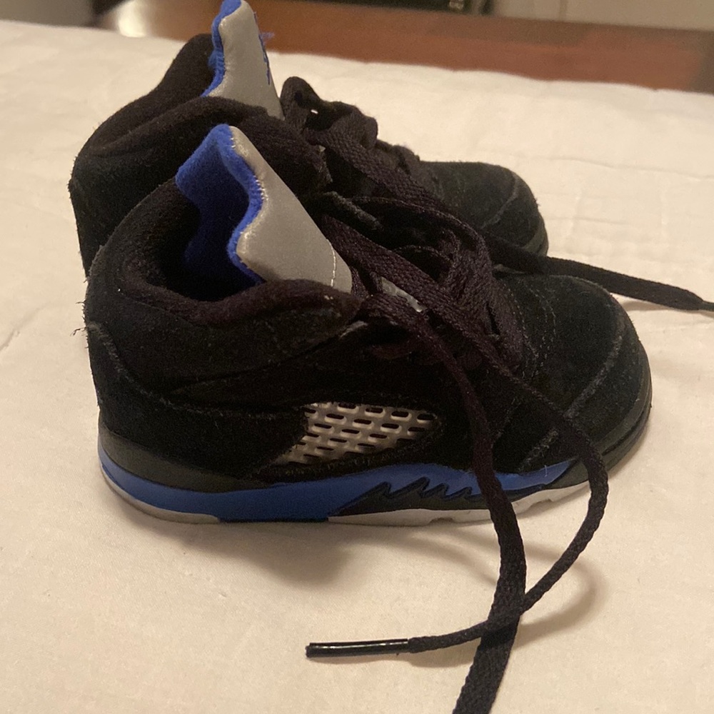 Toddler 5c black and blue jordan 5’s